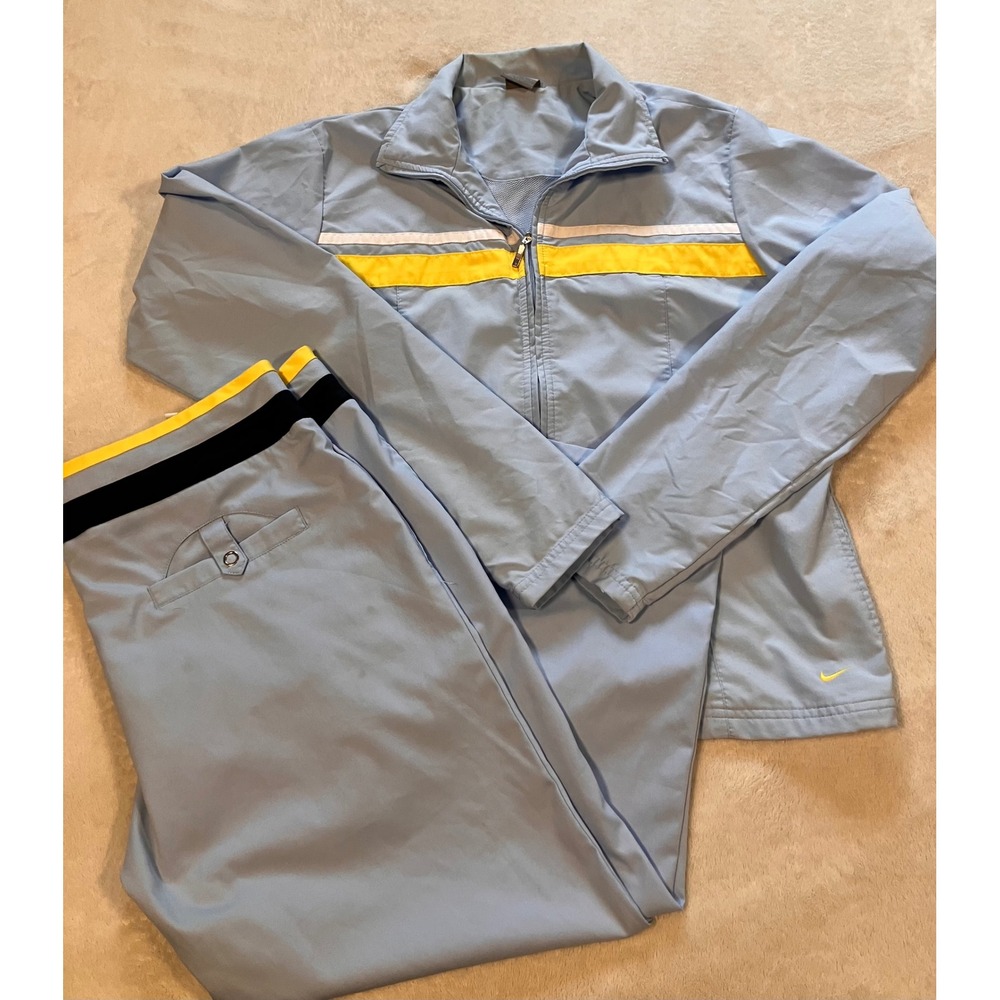 Vintage Nike Tracksuit Set Womens L Blue Yellow Stripe Jacket & Pants Set Y2K